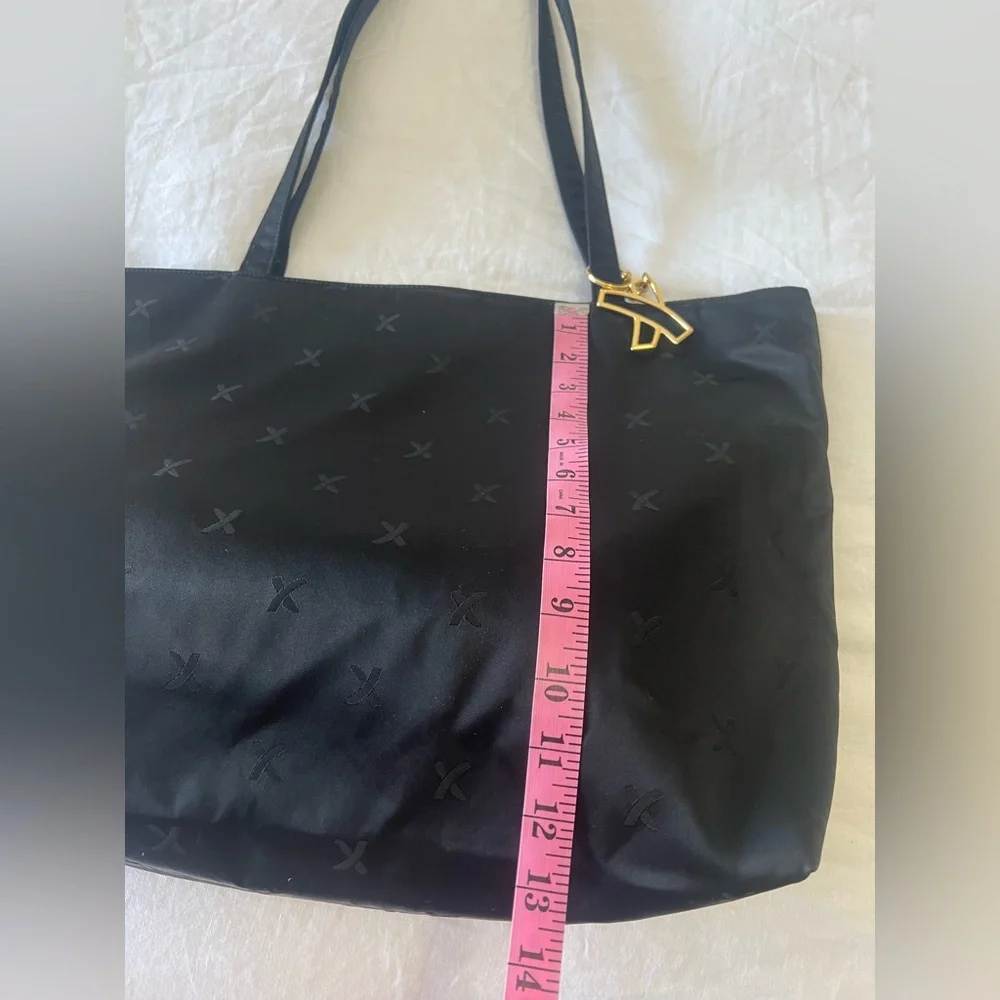 Paloma Picasso | Black Nylon Fabric Travel Work Tote | Gold Bag Charm